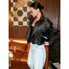 Women's Black Faux Leather Cropped Moto Jacket Asymmetric Zip Pu Biker Coat Female New Autumn Trendy New Vintage Punk Outerwear