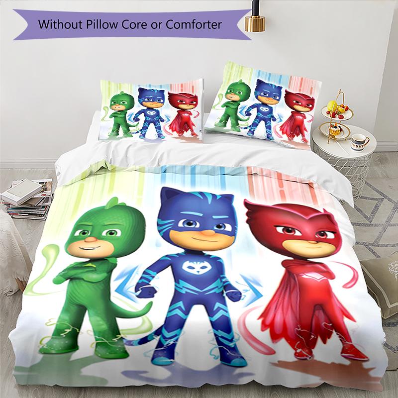 3pcs PJ Marks2 Design Cover Set - HD Printed Bedding with 1 Cover and 2 Pillowcases - Perfect for Home and Dorm Decor
