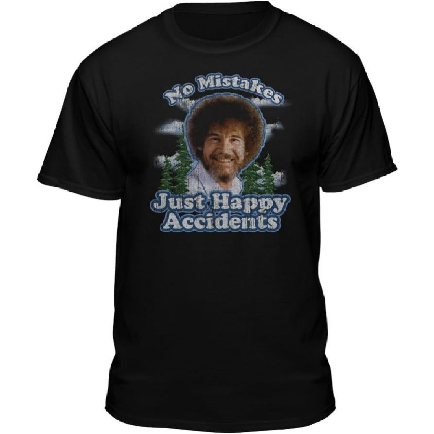 Official Bob Ross No Mistakes Just Happy Accidents Black T-shirt S