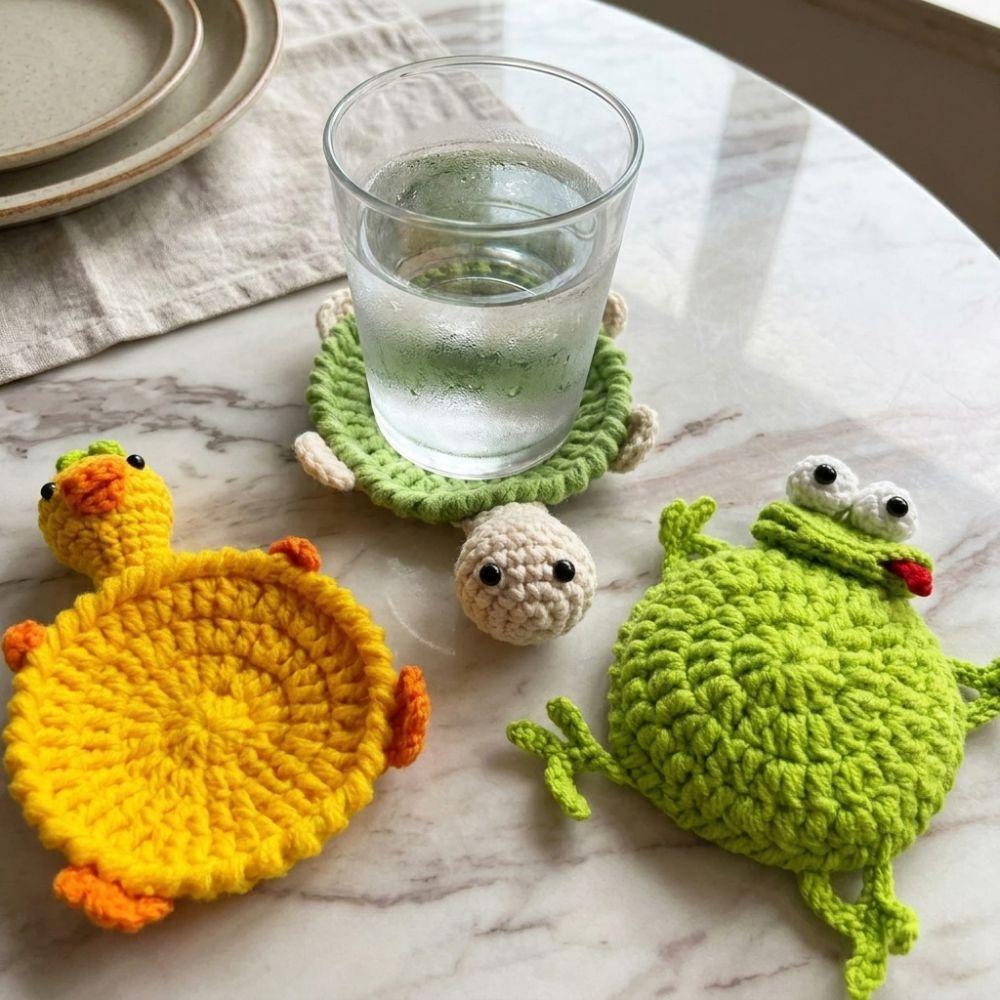 Funny Knitted Cup Mat Hand Woven Insulation Pad Finished Animal Drink Coaster Gift