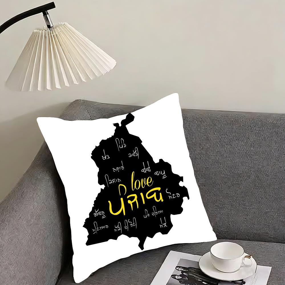 Classic PPunjabB Map Cushion Cover Elegant Comfort Pillowcase Sofa Bed Doublesided Printed Invisible Zipper Home Decor