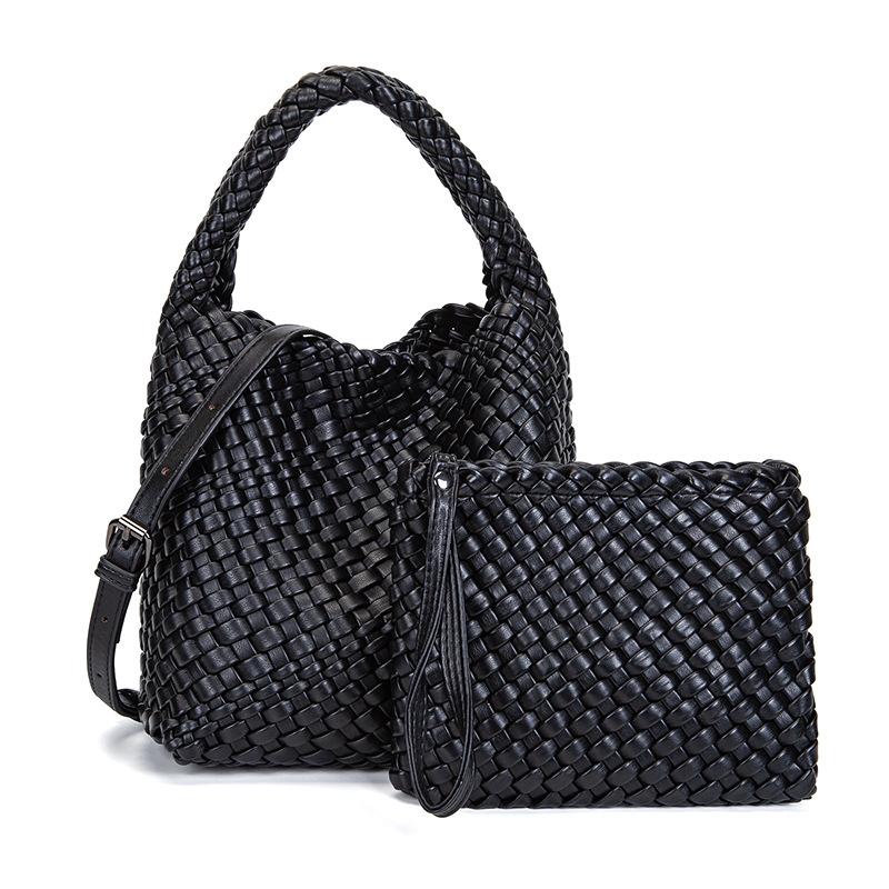 Hand-woven Women's Bag Summer Solid Color Portable 2 Set Casual Retro Shoulder Messenger Bag