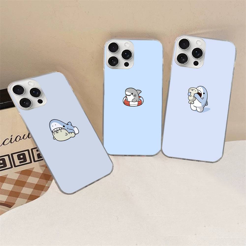 Cute anime Shark Phone Case For iPhone 17 16 15 14 13 12 11 Pro Max Plus Satin Colorful Cover