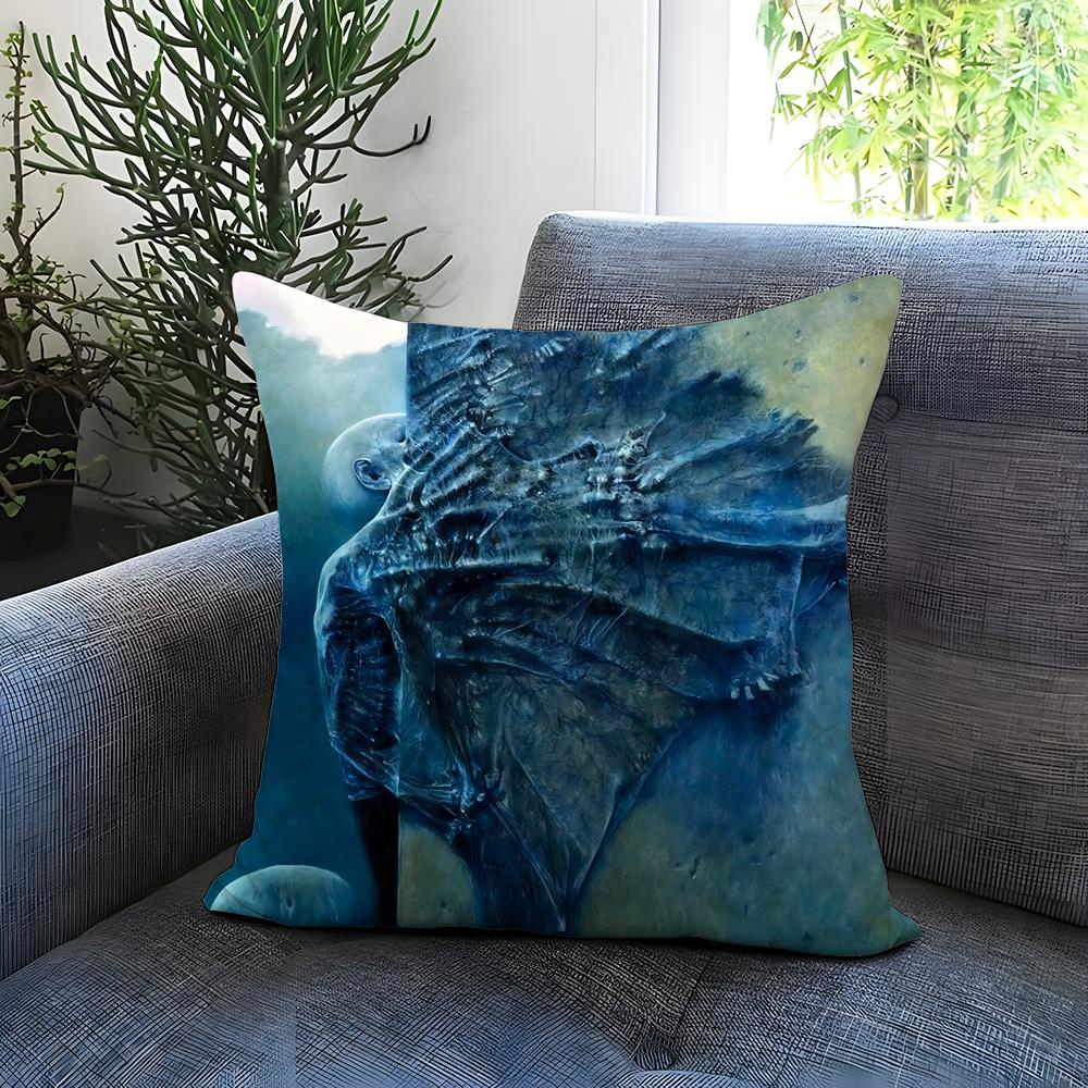Art Z-Zdzislaw Beksinski Cushion Cover Comfortable Reversible Pillow Cover Ideal for Car Sofa Bedroom & Beyond