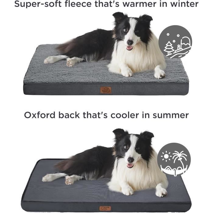 Coussin orthopédique pour chien - bedsure - grande taille 91x69x7.6cm - gris - mousse de caisse d'œufs - lavable