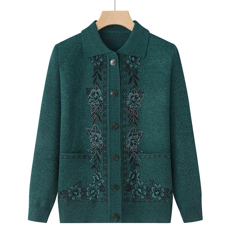 Spring Autumn Middle-Aged Elderly Women's Sweater Thin Cardigan Jackets Casual Long Sleeve Coats Female Knitted Sweater