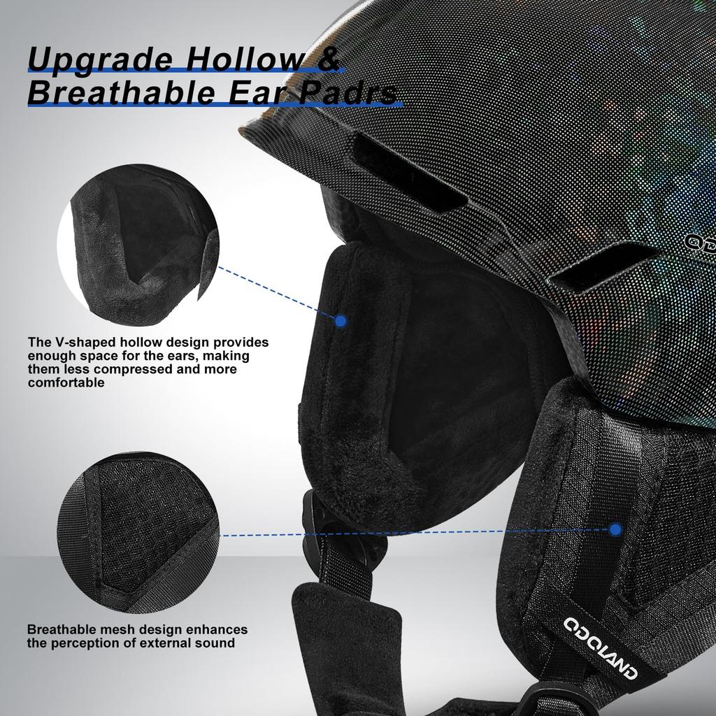 Odoland Ski Helmet Shining Snowboard Helmet Dial Size Adjustment Comes with Goggle Fixing Band EPS Shockproof Standard Omnidirectional Ventilation
