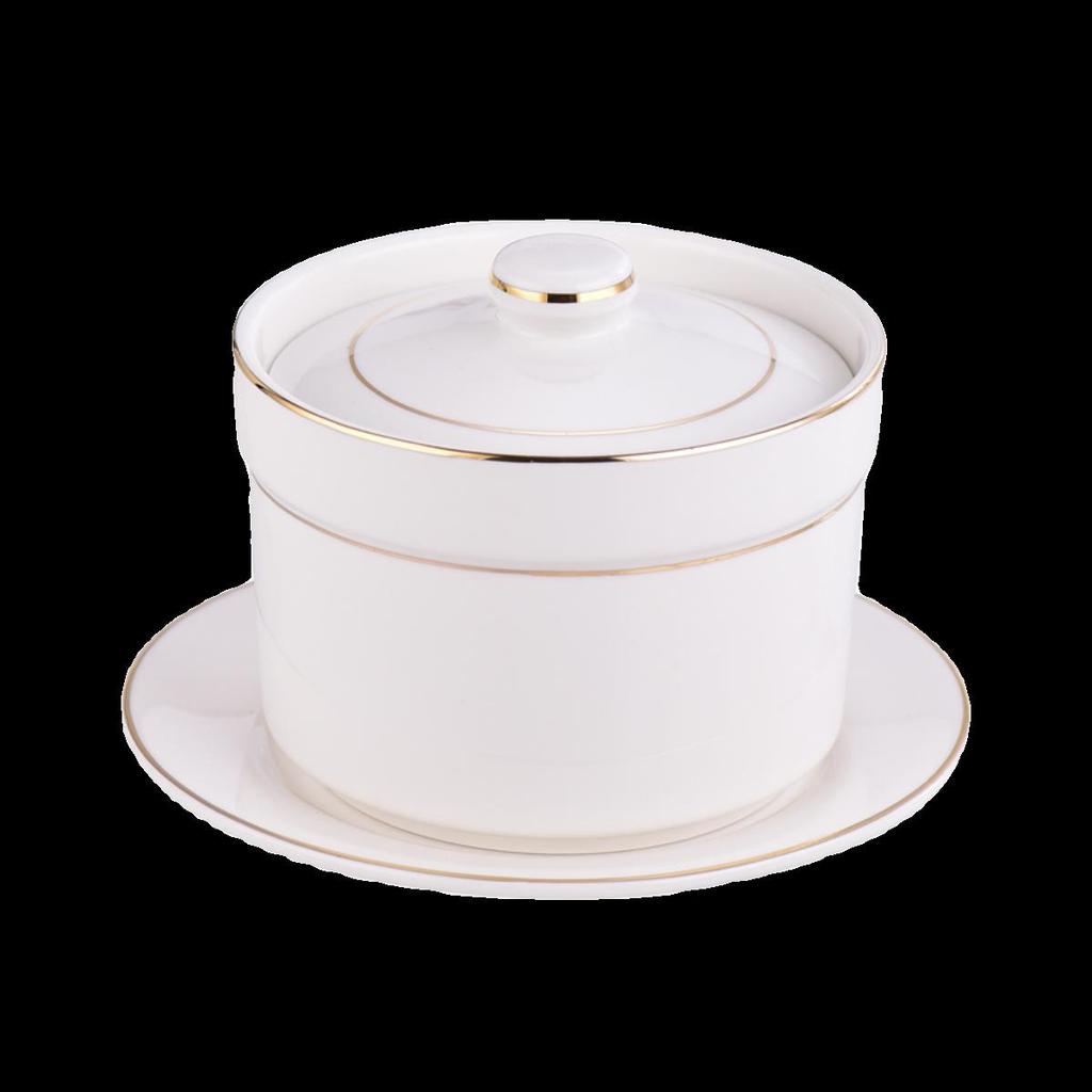 Commercial Ceramic Double Boiler Stew Pot with Lid - Single-Serve Egg Custard & Dessert Cup for Home or Restaurant Use