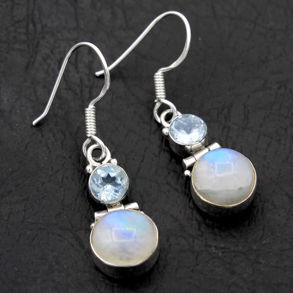 Moonstone, Blue Topaz Silver Earring, Silver Charm Jewelry, Women Silver Earring, 925 Sterling Silver Handmade Jewelry, Gifts For Her
