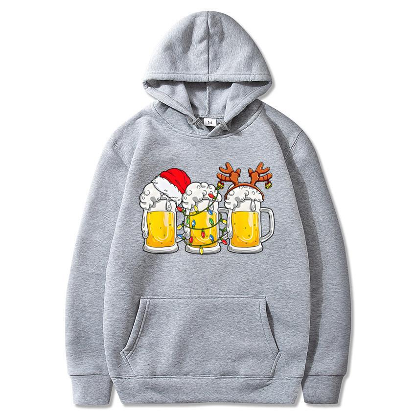 Weihnachts-Bierkrug-Print Hoodie Winter Lässig Fleece Locker Langarm Pullover Kapuzensweatshirt für Damen Herren