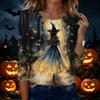 Women's Casual Halloween Print Neck 3/4 Sleeve T-Shirt Top
