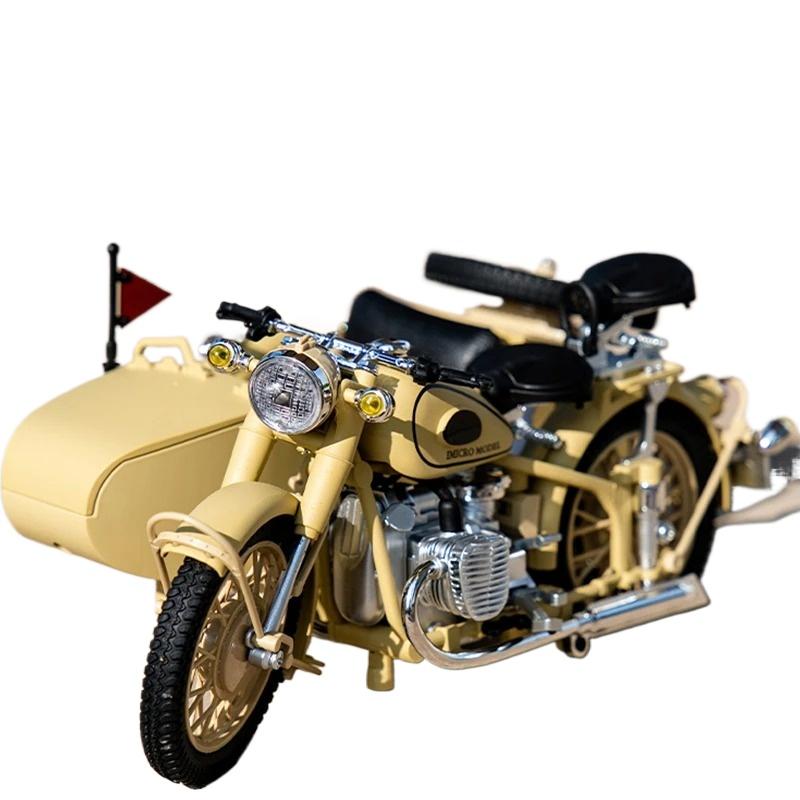 1/10 Alloy Die-cast 750 Tricycle Model, Retro Motorcycle Toys, Simulated Military Enthusiasts Collection Ornaments Gifts