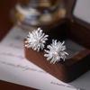 925 Silver Needle Shiny Zircon Flower Stud Earrings For Women Party Romantic Fine Jewelry Light Luxury Accessories