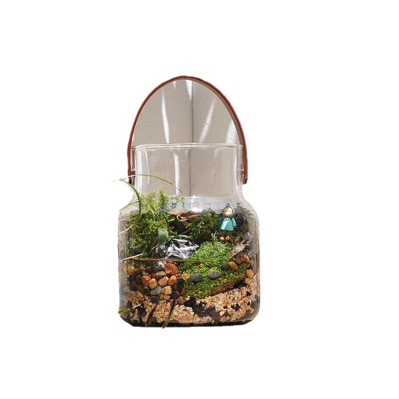High End Vase Home Decor Storage Ornament Candle Holder Hydroponic Leather Handle Glass Vase