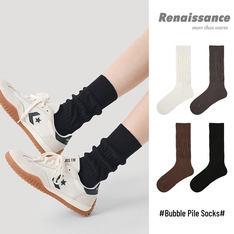 Renaissance Women's Solid Color Mid-Calf Bubble Socks - Versatile Thin Spring & Autumn Style