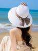 Women Solid Color Bow Straw Hat Wide Brim Woven Bucket Hat Sun Protection Casual Outdoor Beach Travel Summer