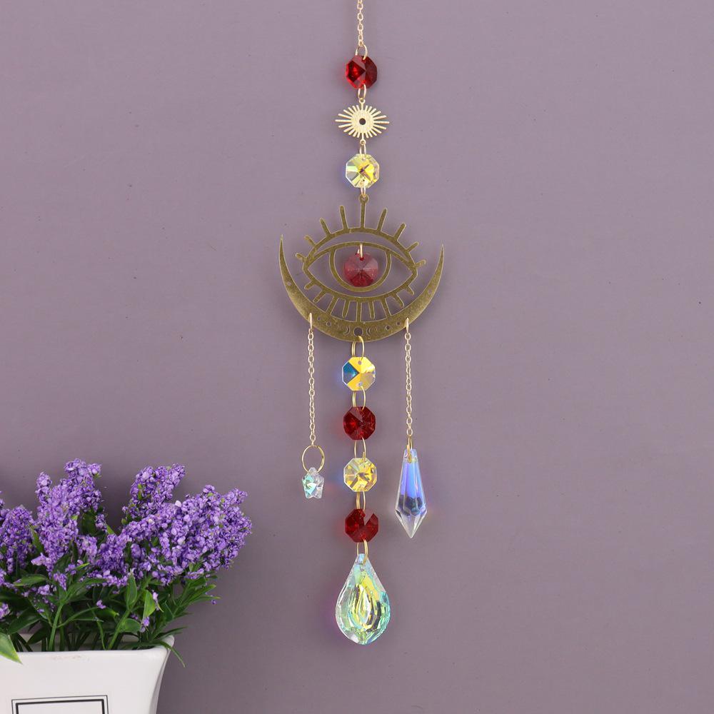 Crystal Moon Devil s Eye Wind Chime & Rainbow Sun Catcher Ornament красный