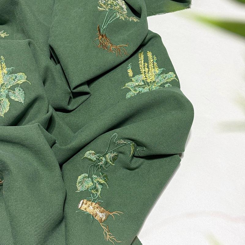 Herbal Medicine Pattern Embroidery Fabric for Sewing Hanfu Ancient Cheongsam Horse-face Pleated Skirt Clothing Designer Fabric