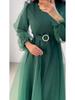 2024 Elegantes Damenkleid mit hohem Halsausschnitt, Netzstoff, schlankmachend, Laternenärmel