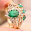 Delicate Gold Color Ring Set for Women Green Zircon Fashion Banquet Jewelry Gift