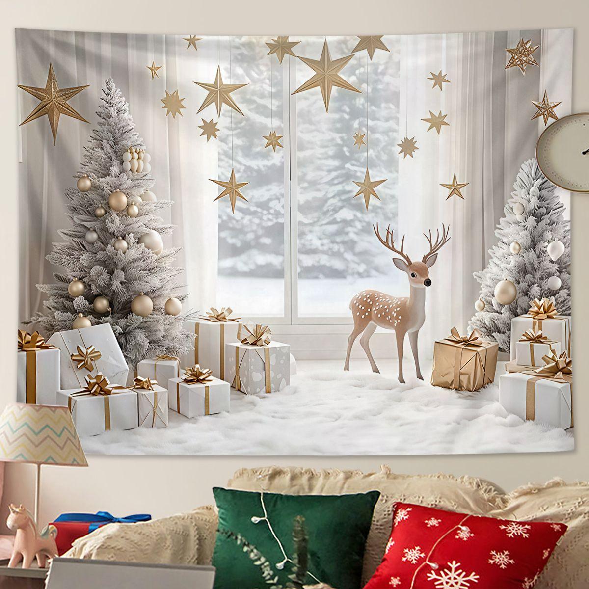 Tapestry Bohemian Style Christmas Snow Landscape 75x100 чёрный