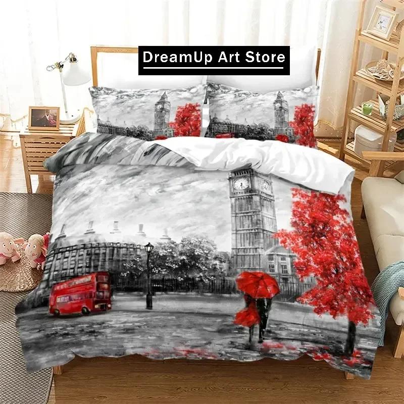 Eiffel Tower Duvet Cover Romantic Couple Flower King Comforter Cover Microfiber France Paris Cityscape Bedding Set For Girl Teen