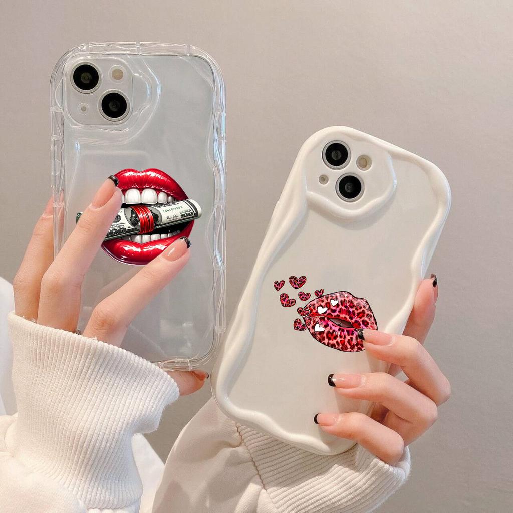 LZ21 Lips kiss design art Clear Soft Wave Phone Cases for Samsung S24 S23 Ultra S20 FE A54 A14 A52s A51 S10 Huawei Honor 90 Protection Back Cover