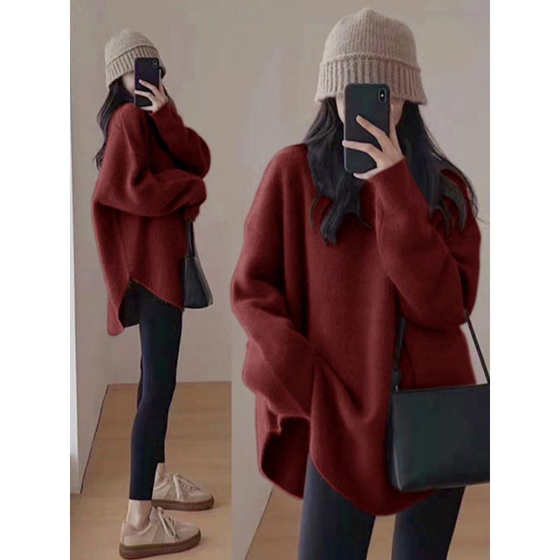 Sweater Women's Autumn and Winter Long Lazy Style Design Sense Imitation Raccoon Velvet Loose Thickened Knitted Bottoming Shirt Outer Wear Women