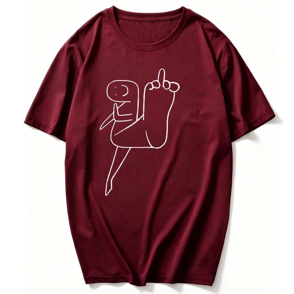 Unisex Cotton T Shirt Flork Stick Figure Middle Finger Gesture Simple Line Doodle Graphic Print Funny Sassy Casual Street Trendy