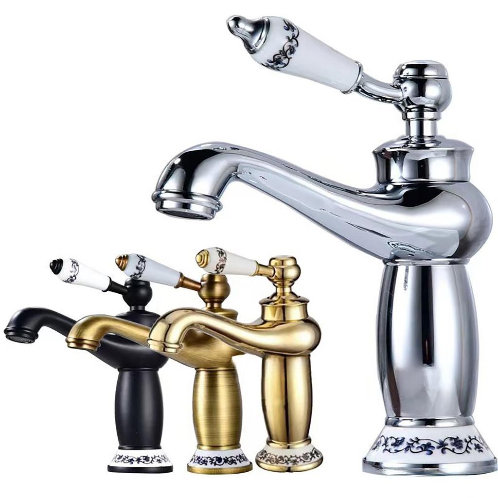 Vintage Copper Basin Faucet Modern Single Hole Bathroom Sink Faucet Tall and Short Two Styles Bathroom Basin Faucet