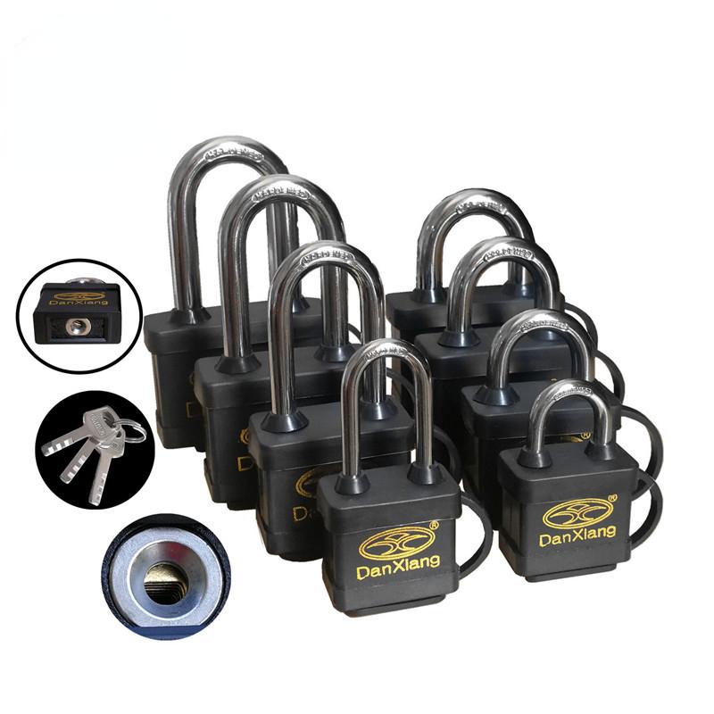 60mm Waterproof Padlock Outdoor Black Rubber-coated Safety Locks Warehouse Door Padlock Rainproof Lock with 3 Keys