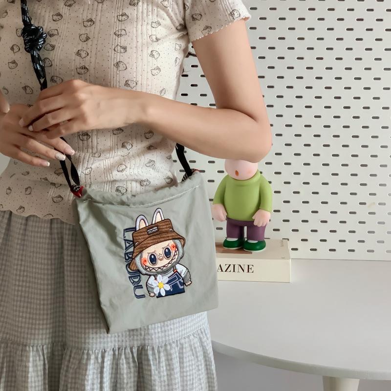 Summer cartoon style labubu embroidered small square bag cute versatile fashion shoulder crossbody bag CLE