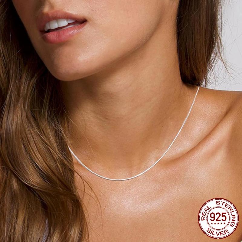BAMOER Solid Gold Over 925 Silver Chain Necklace for Women Girls, Stackable Round Snake Chain For Daily DIY Pairing