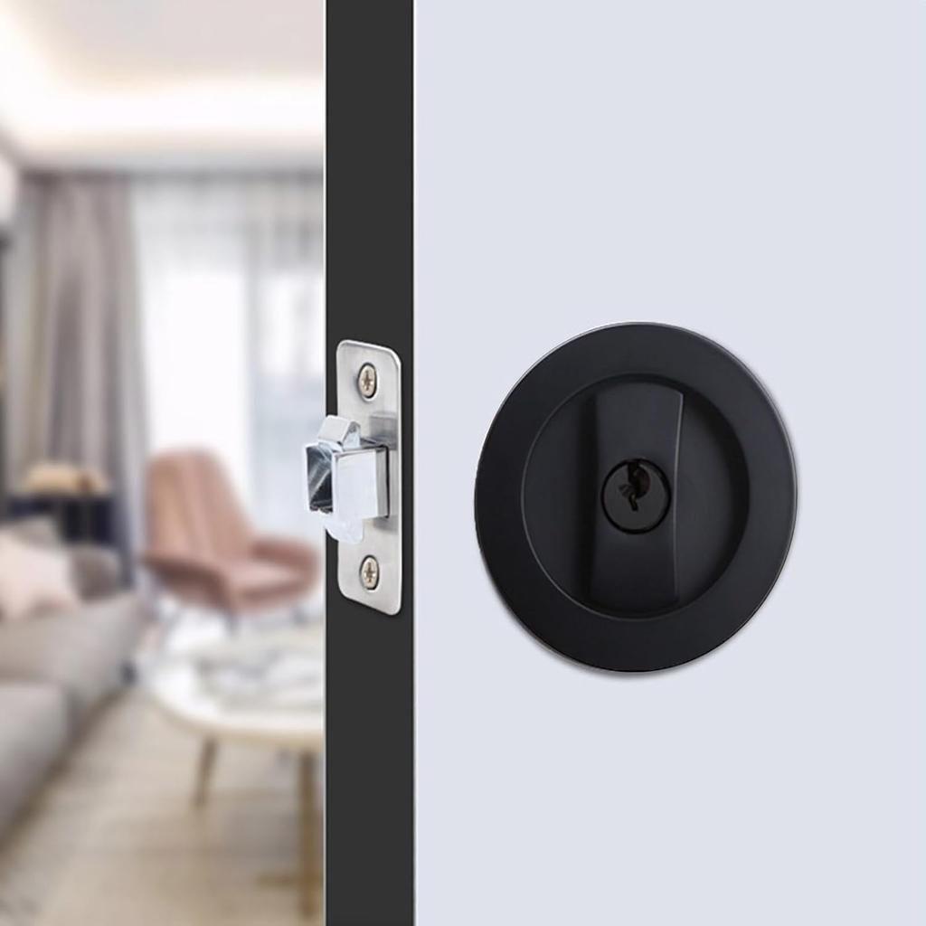 Pocket Door Lock Privacy Round Pocket Door Hardware Sliding Pocket Door Lock for Bed/Bath/Barn Pocket Door Latches Project, Silver