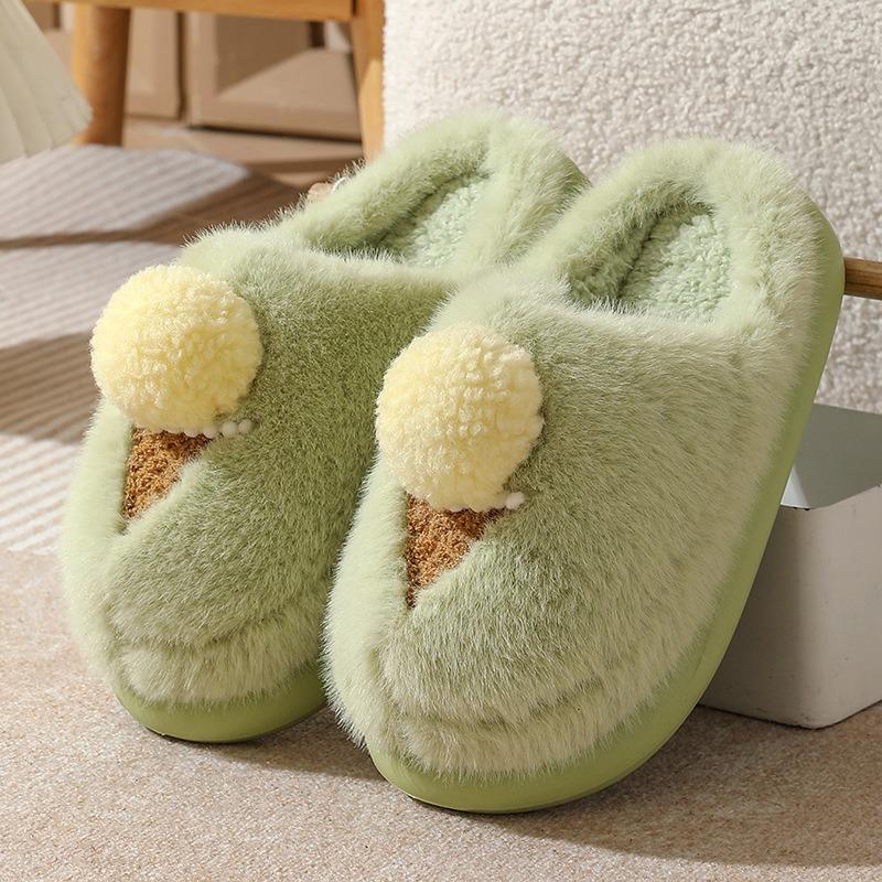 Winter new cartoon cotton slippers women's indoor thick-soled home fluffy shoes wear warm half-drag cotton shoes