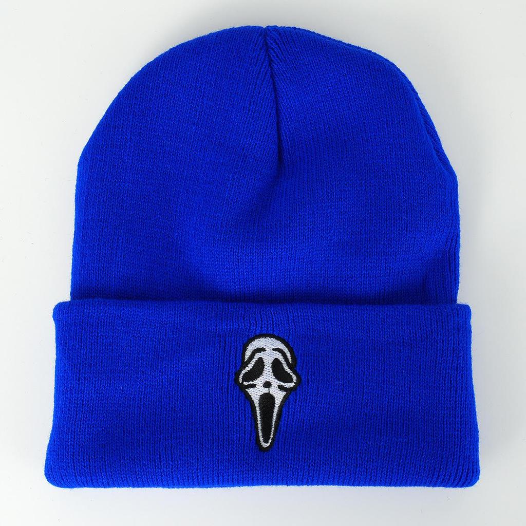 Unisex Trendy Knit Hat with Embroidered Skull Design for Street, Climbing, and Travel.