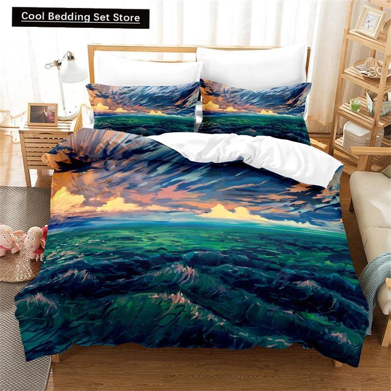 Moon Night Scene King Queen Duvet Cover Red Dark Sky Sunset Clouds Bedding Set Teens Adults Forest 2/3Pcs Polyester Quilt Cover