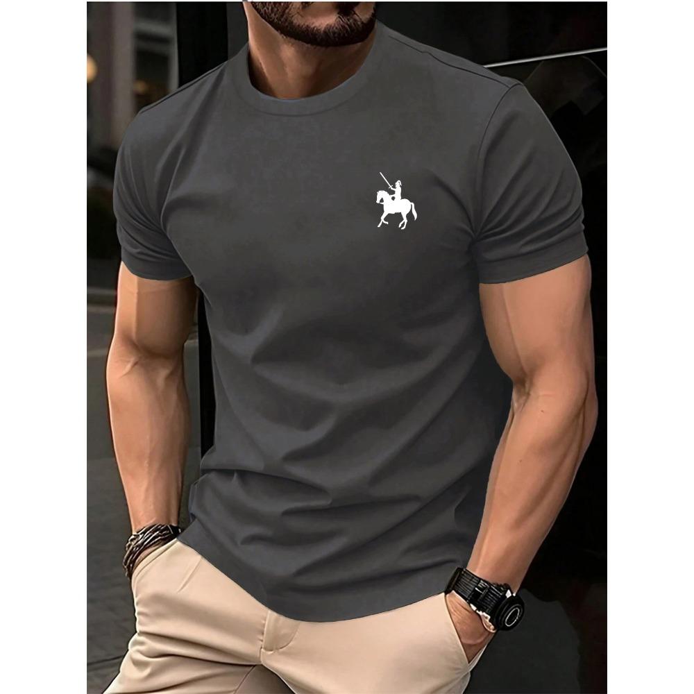 Men's summer 100 cotton fashionable casual loose sports knight pattern printed round neck short sleeved T-shirt top