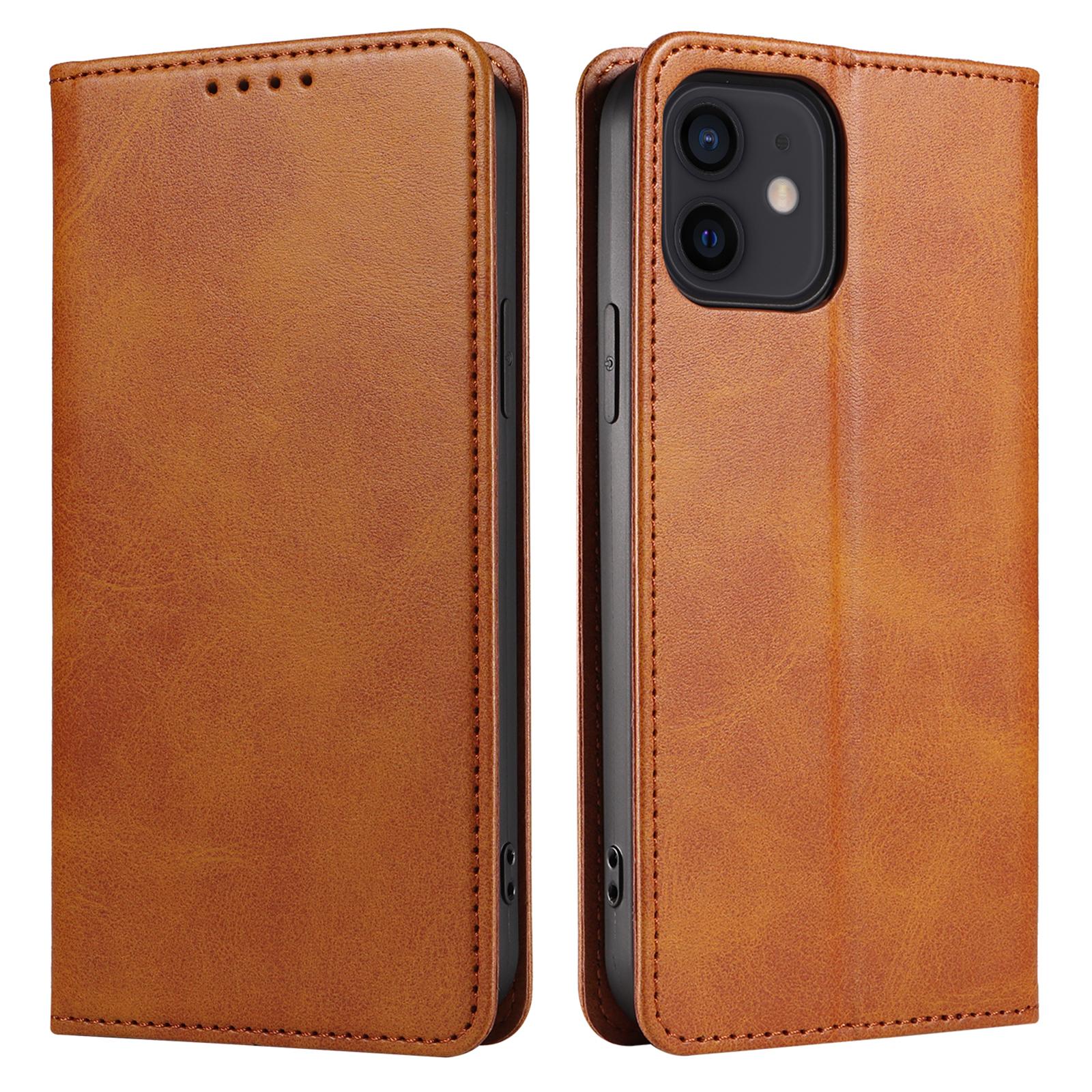 

Для iPhone 12/12 Pro 6,1 дюйма Чехол для телефона с защитой от царапин, Кошелек, Магнитная кожаная подставка, Текстура телячьей кожи, Чехол для телефона Khaki