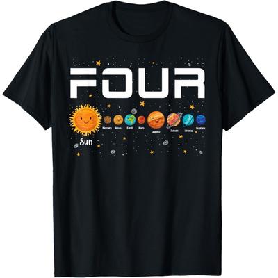 Solar System Planets Four 4 Years Old 4th Birthday Girl Boy T-Shirt