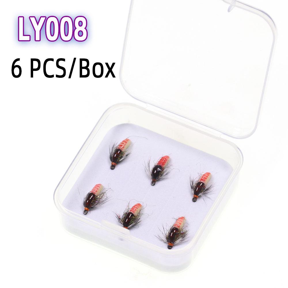 

6 шт./коробка 12# реалистичная нимфа мушка для ловли нимф искусственные насекомые приманки летающая приманка червь для ловли лосося форели