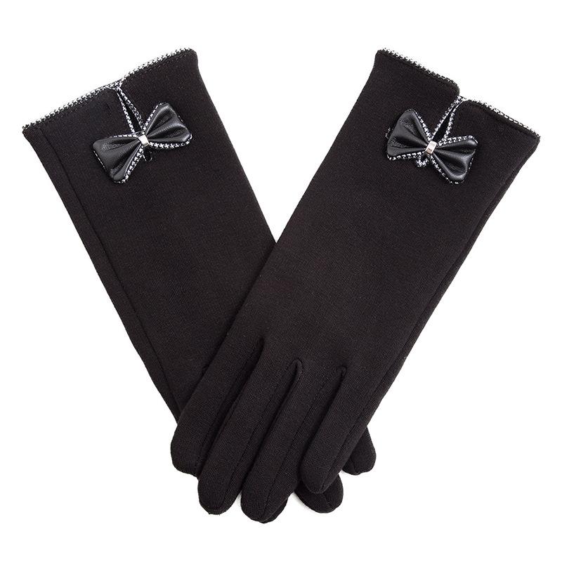 New Female Autumn Winter Non-Inverted Velvet Cashmere Full Finger Warm Lace Gloves Women Cotton Touch Screen Gloves G82