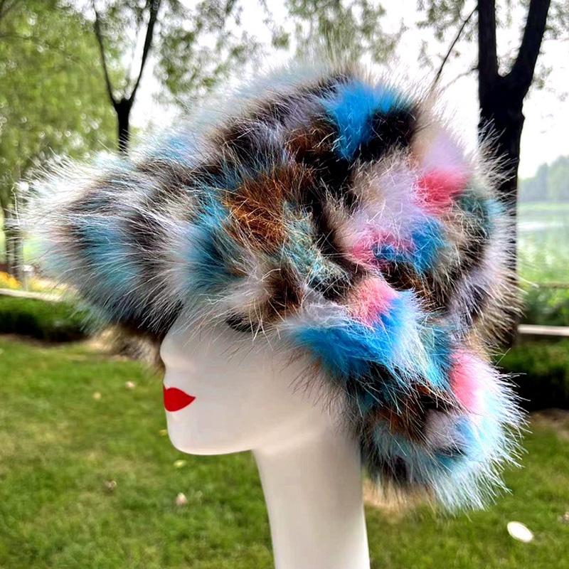 1PC Bucket Hat for Women Thick Plush Winter Faux Fur Fashion Fisherman Cap Furry Luxury