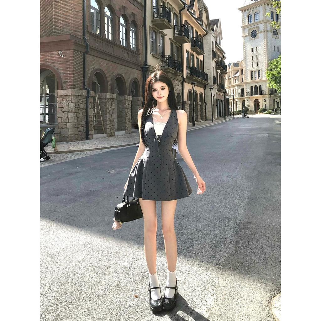 Gentle Wind, Super Good-looking Polka Dots, Waist, Slim Suspenders, Short Skirts, Small People Wear Beautiful Dresses, Summer