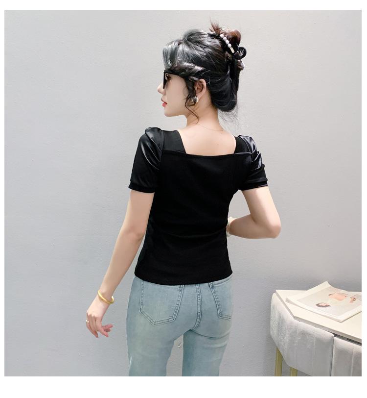 2024 Women's Summer Square Neck Slimming T-Shirt with Short Sleeves