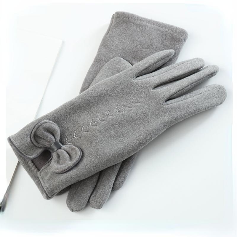 

1 пара женских утолщенных теплых перчаток для уличных всадников с бантом, бархатные перчатки для сенсорного экрана серый