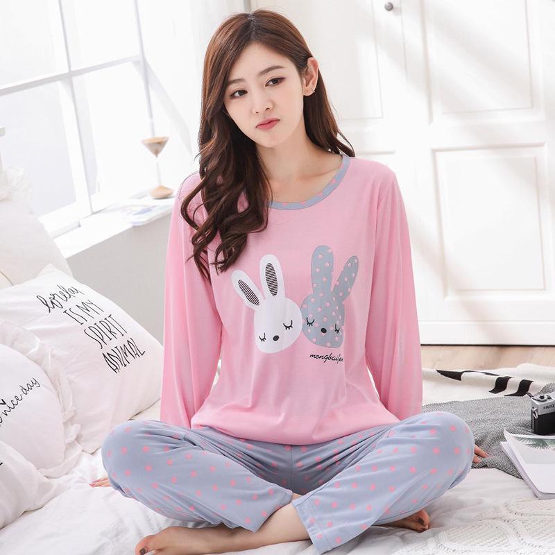 Set Pijama Dama Desen Animat - Cămașă cu Mânecă Lungă și Pantaloni, Haine de Casă pentru Studente Mignone pentru Primăvară și Toamnă