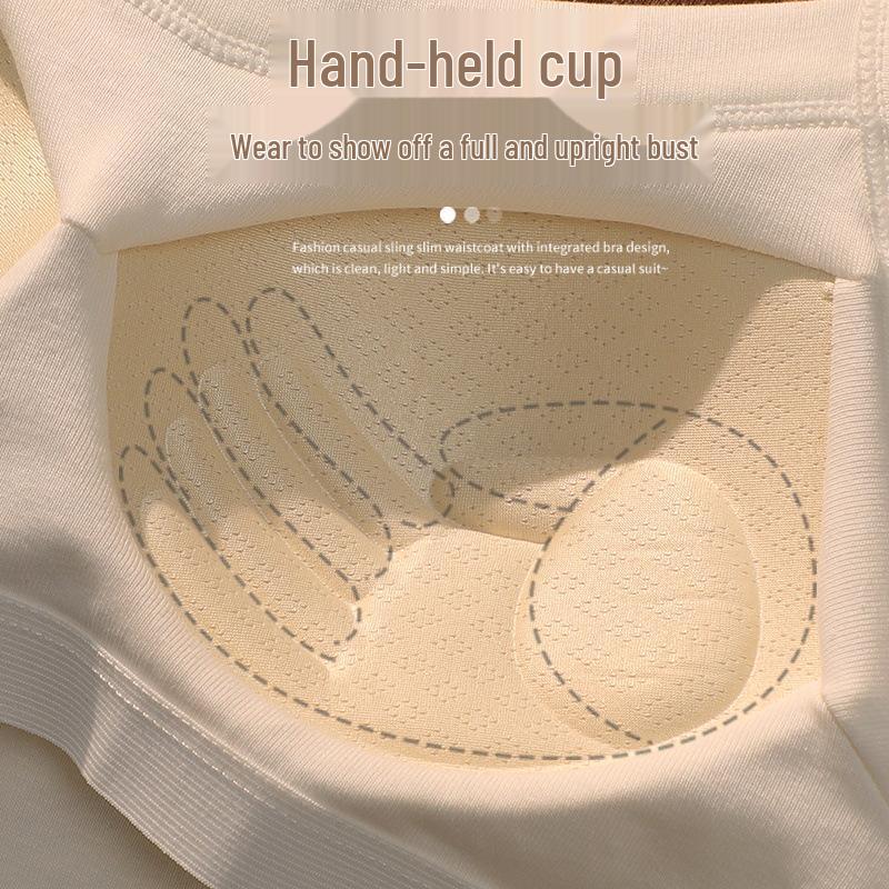 Women's Pure Cotton Vest with Fixed Cup Straps & Chest Pads - Breathable Lingerie & Outerwear
