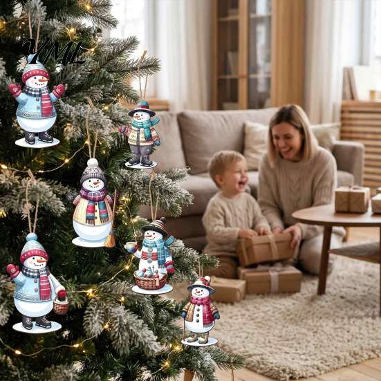 Rustic Hanging Wood Decorations for Holiday Parties 10/20/30Pcs Christmas Snowman Wooden Ornaments, Watercolor Slice Decor, Xmas Tree with Lanyards