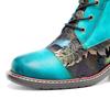 Johnature Handmade Printing Contrast Short Boots Retro Casual Comfort Genuine Leather Women Shoes
